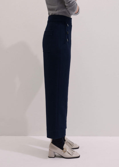 Navy Button Front Straight Crop Pant | ME+EM Clothing