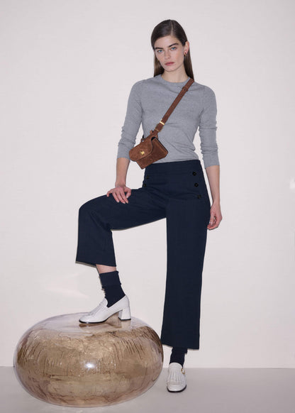 Navy Button Front Straight Crop Pant | ME+EM Clothing