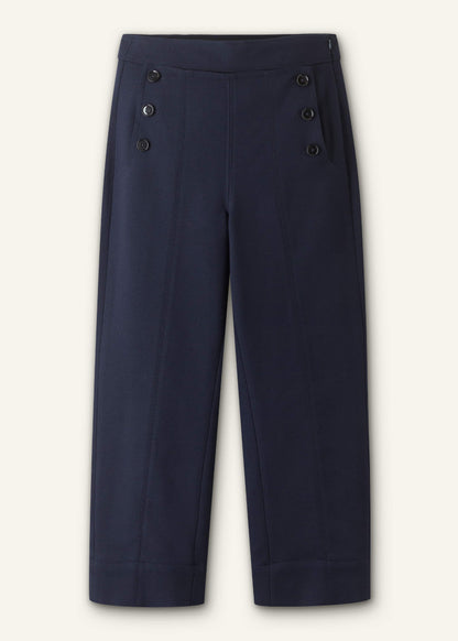 Navy Button Front Straight Crop Pant | ME+EM Clothing