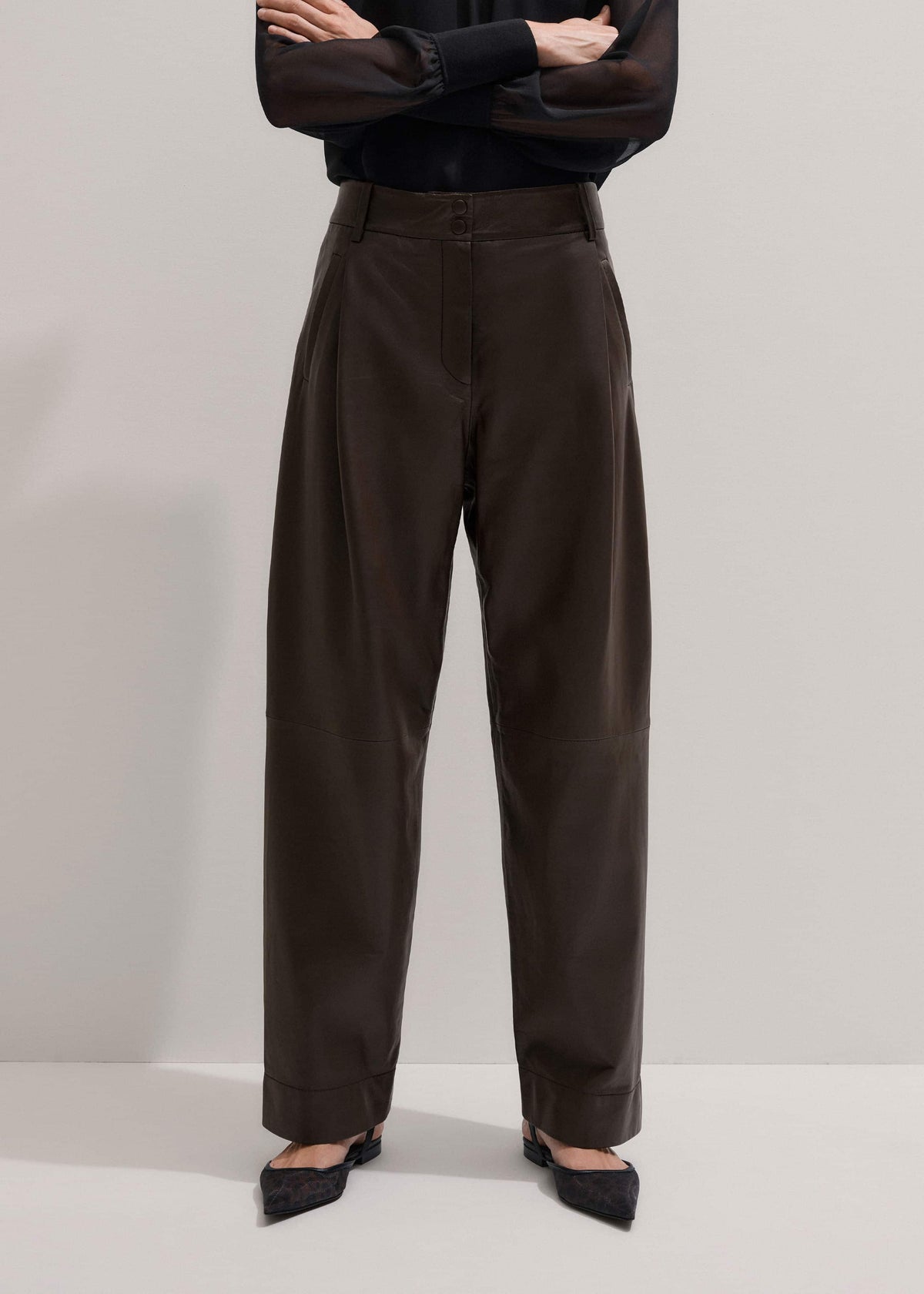 Brown Leather Clever Tapered Pant | ME+EM Clothing