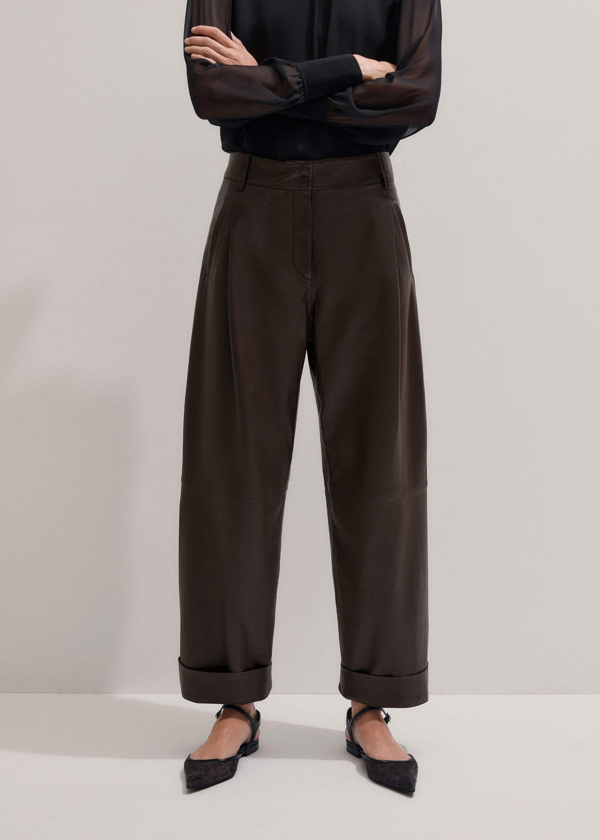Brown Leather Clever Tapered Pant | ME+EM Clothing