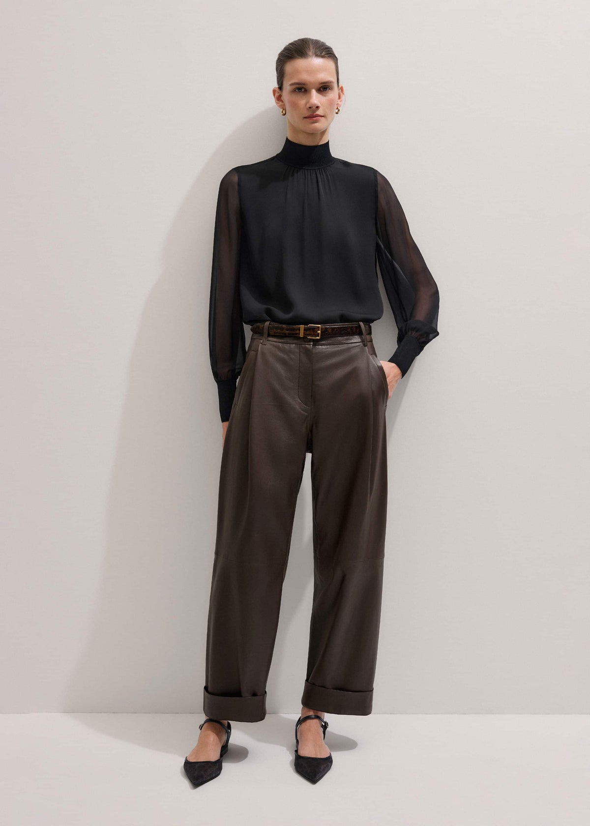 Brown Leather Clever Tapered Pant | ME+EM Clothing