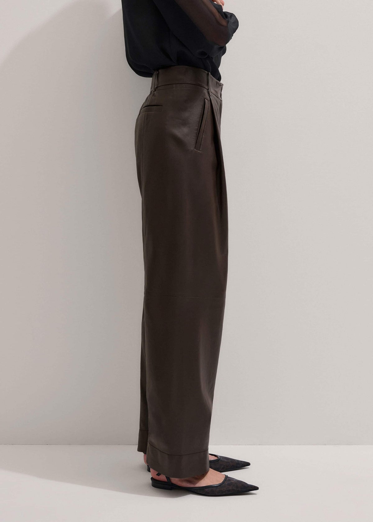 Brown Leather Clever Tapered Pant | ME+EM Clothing