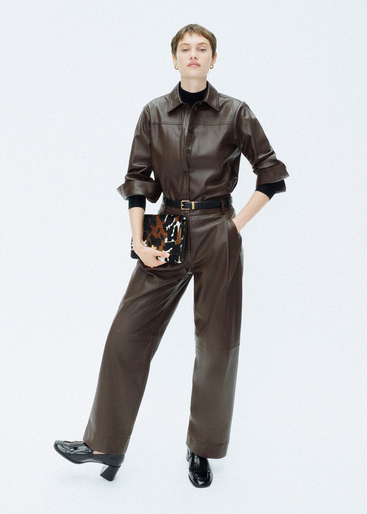 Brown Leather Clever Tapered Pant | ME+EM Clothing