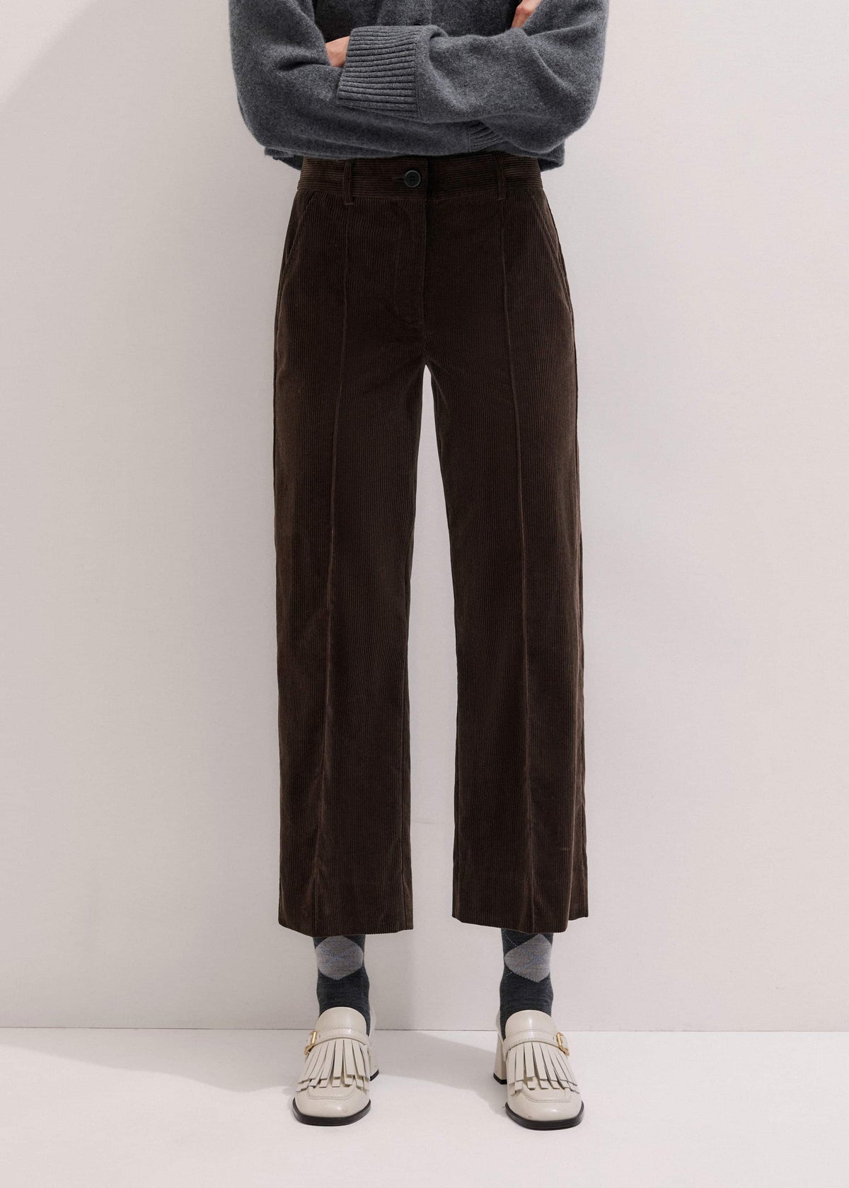 Brown Italian Cord Straight Crop Pant | ME+EM Clothing
