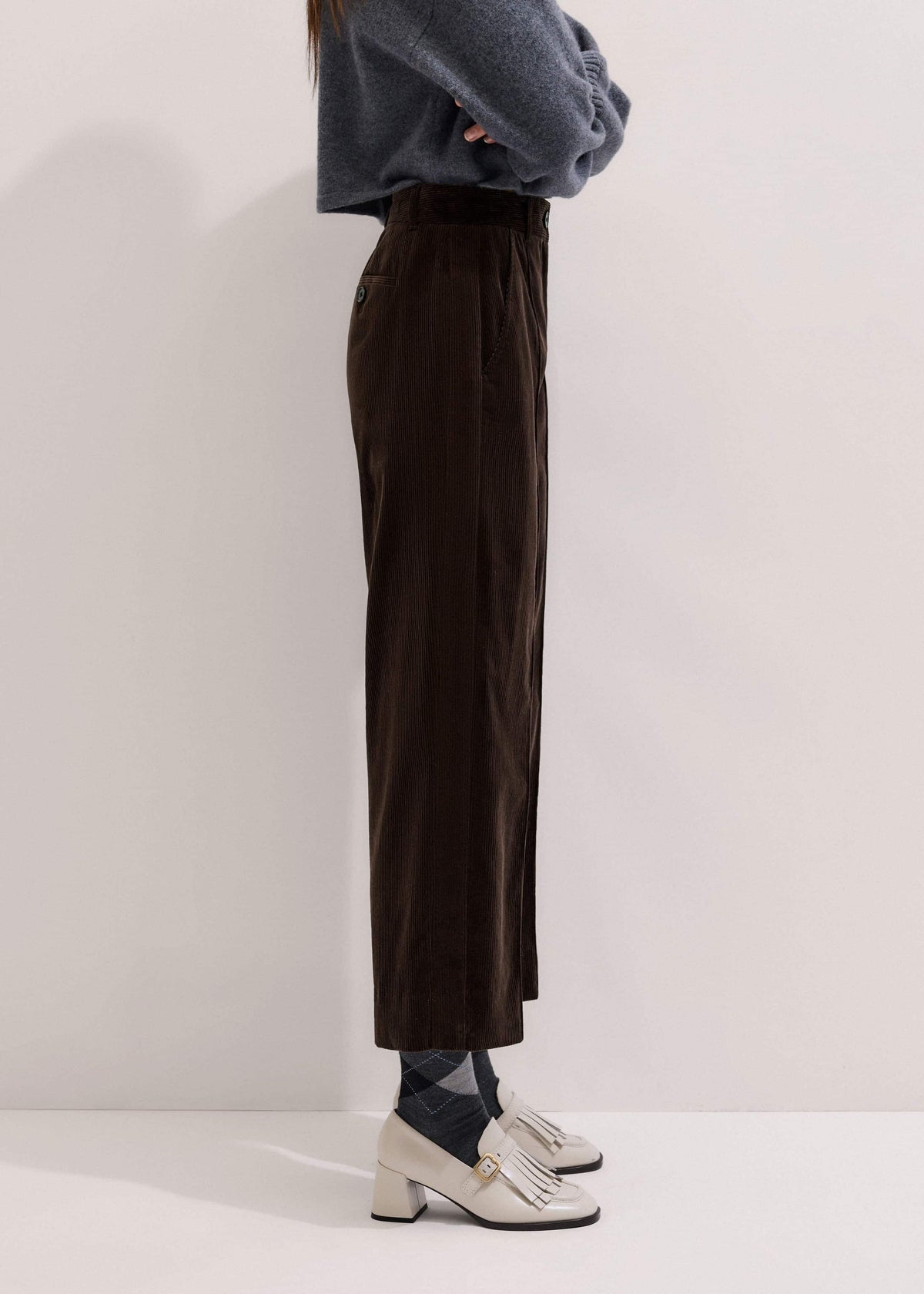 Brown Italian Cord Straight Crop Pant | ME+EM Clothing