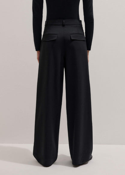 Black Wool Exaggerated Tapered Pleat Pant | ME+EM Clothing