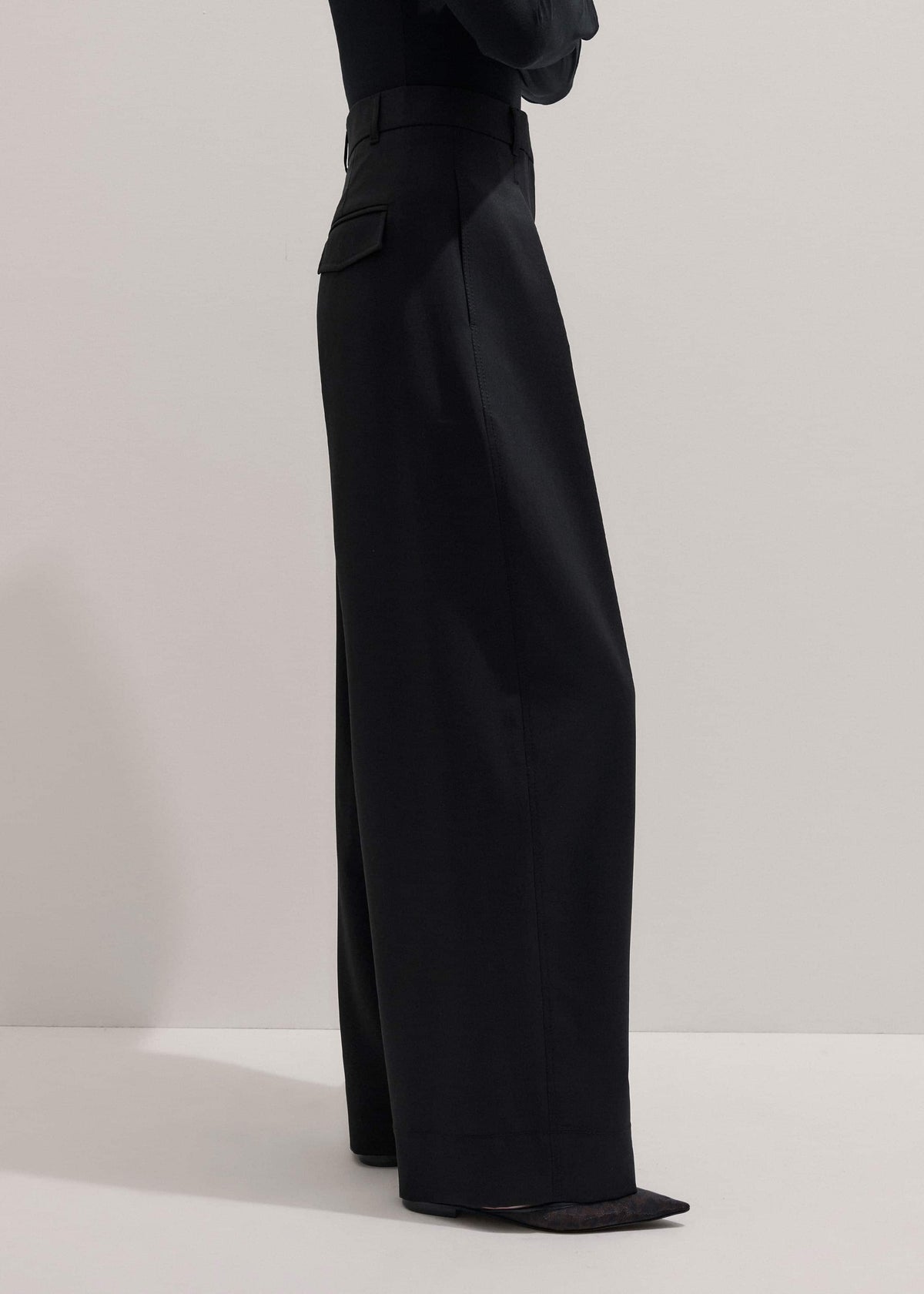 Black Wool Exaggerated Tapered Pleat Pant | ME+EM Clothing
