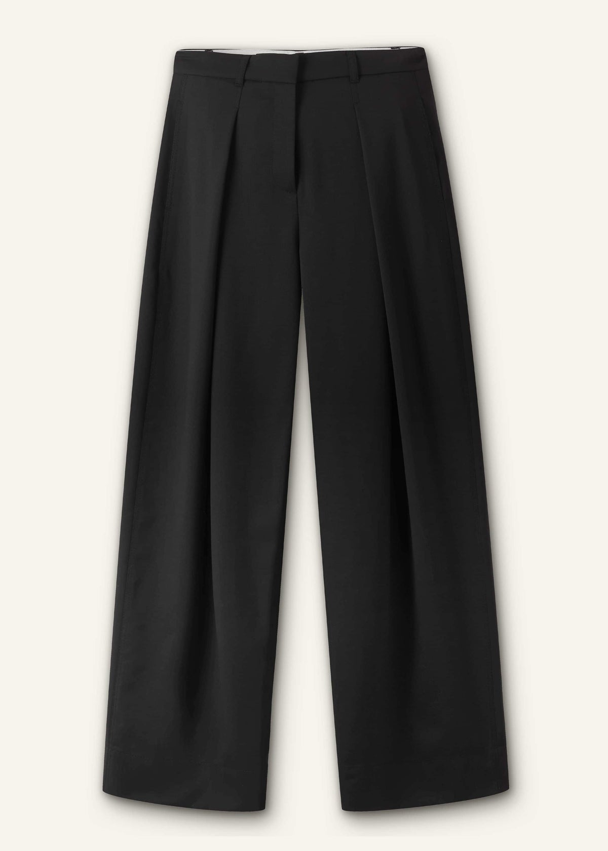 Black Wool Exaggerated Tapered Pleat Pant | ME+EM Clothing