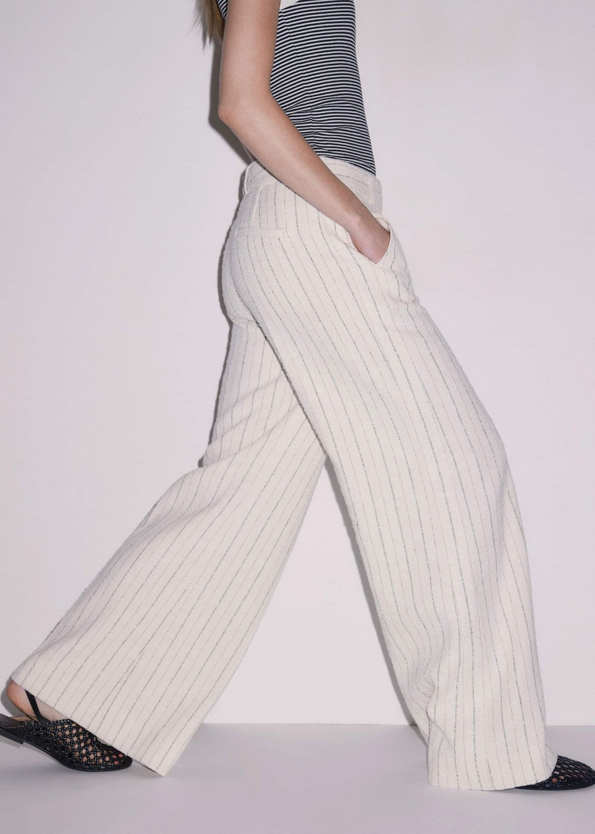 Ivory Striped Leg Elongator Pant | ME+EM Clothing