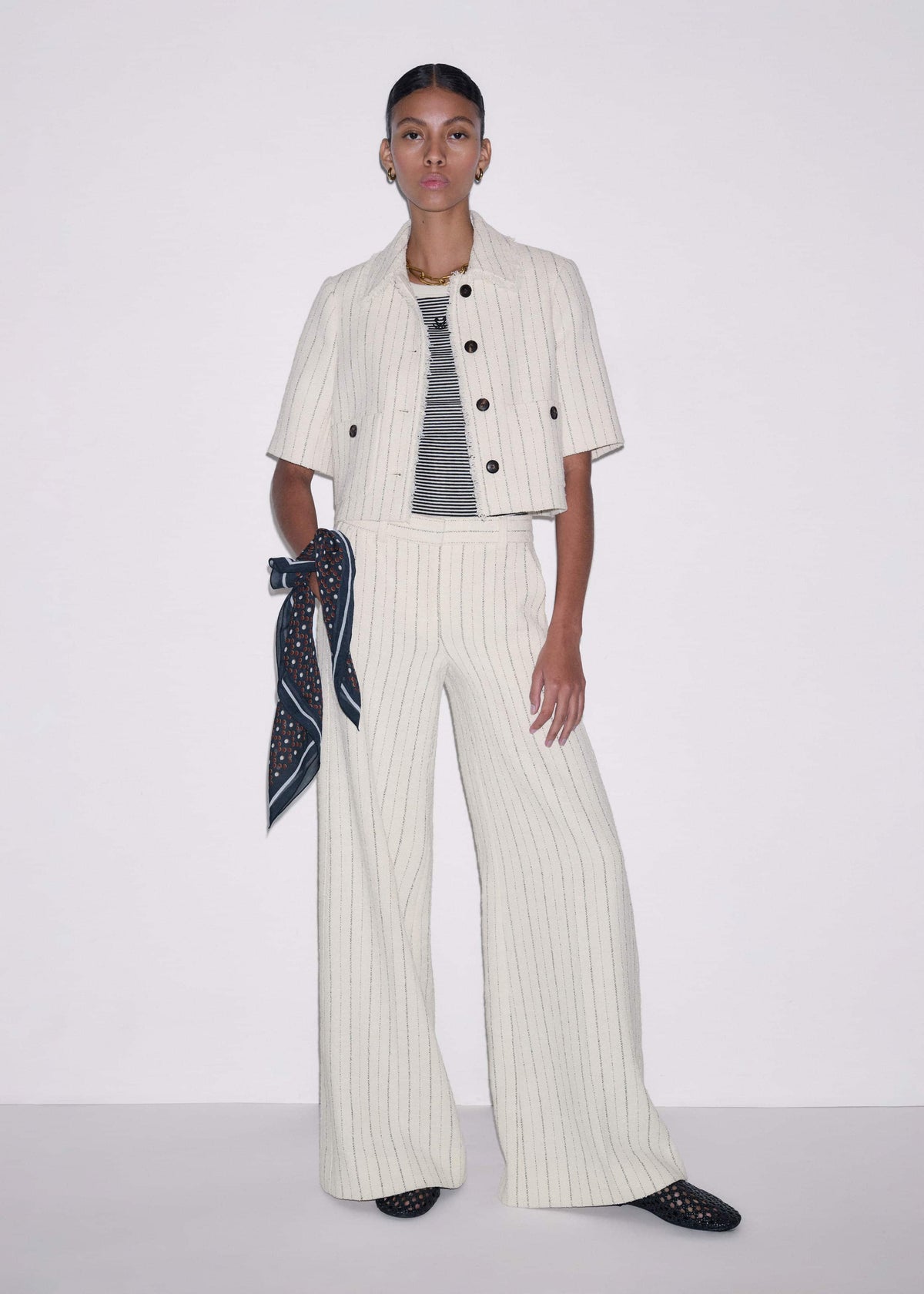 Ivory Striped Leg Elongator Pant | ME+EM Clothing
