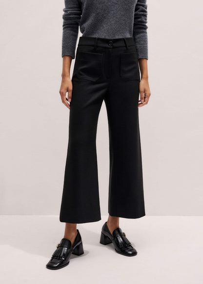Black Stretch Twill Patch Pocket Cropped Kick-Flare Pant | ME+EM Clothing