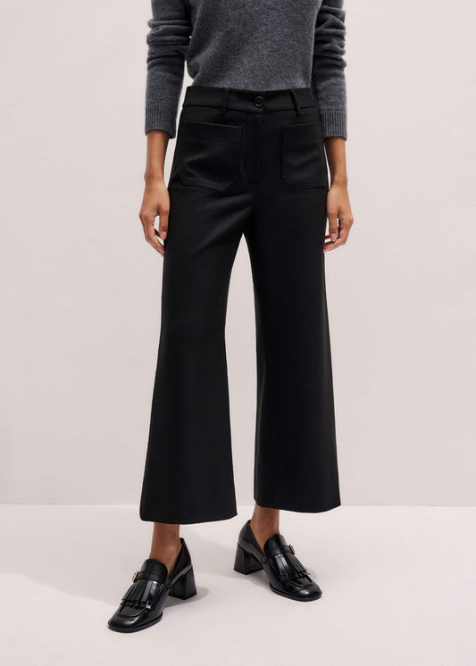 Black Stretch Twill Patch Pocket Cropped Kick-Flare Pant | ME+EM Clothing