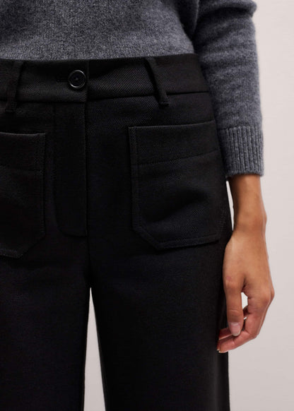 Black Stretch Twill Patch Pocket Cropped Kick-Flare Pant | ME+EM Clothing