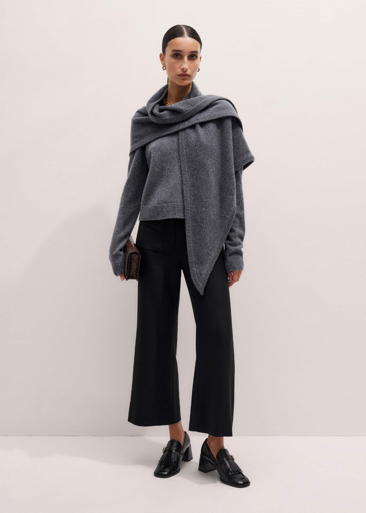 Black Stretch Twill Patch Pocket Cropped Kick-Flare Pant | ME+EM Clothing