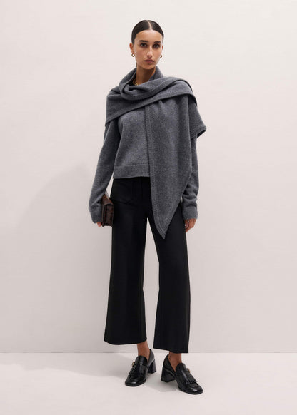 Black Stretch Twill Patch Pocket Cropped Kick-Flare Pant | ME+EM Clothing