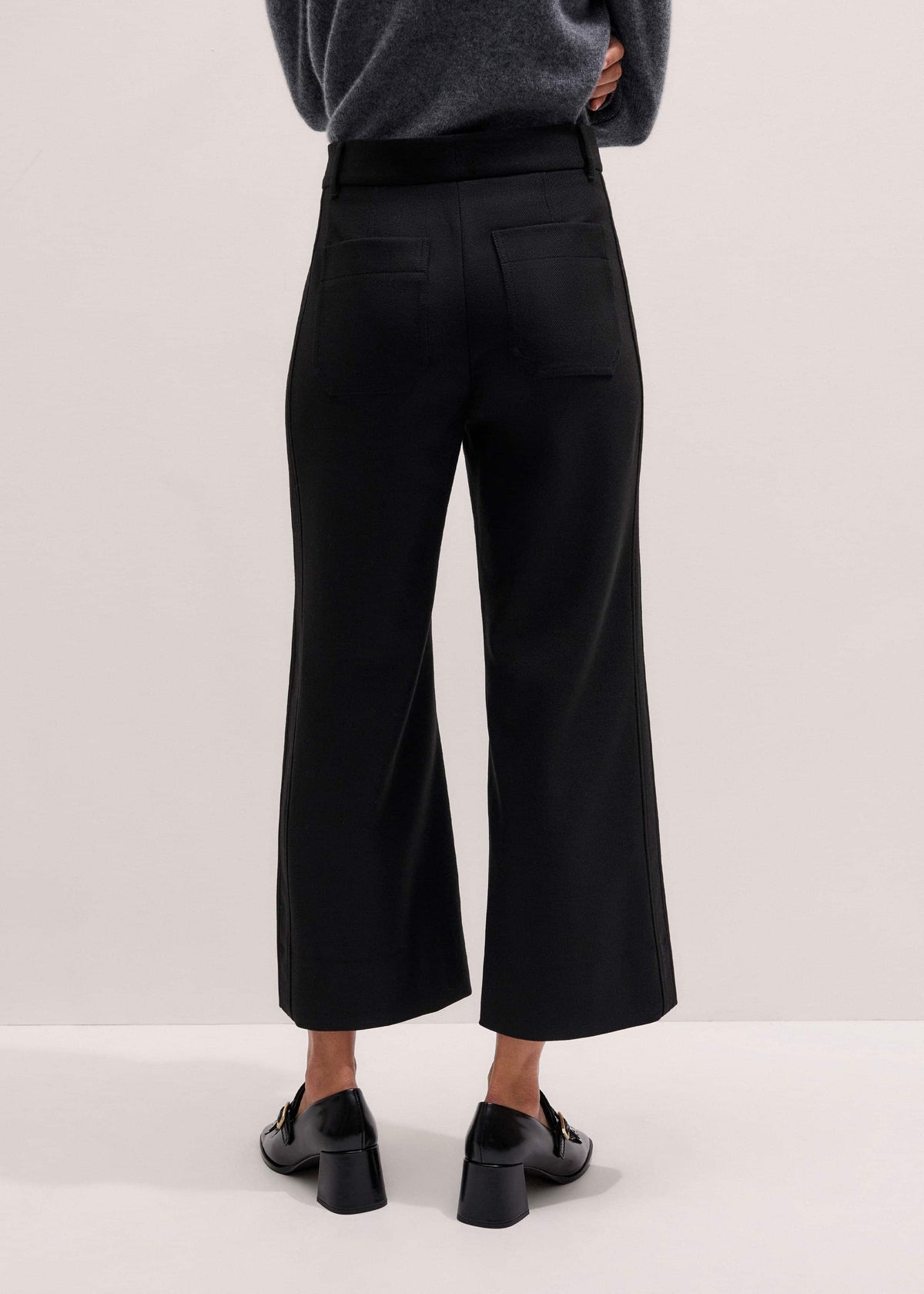 Black Stretch Twill Patch Pocket Cropped Kick-Flare Pant | ME+EM Clothing