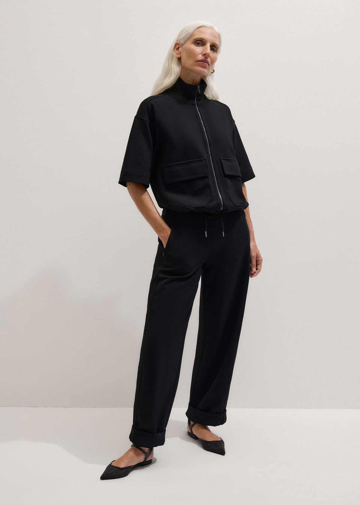 Black Luxe Travel Tailoring Barrel-Leg Pant | ME+EM Clothing