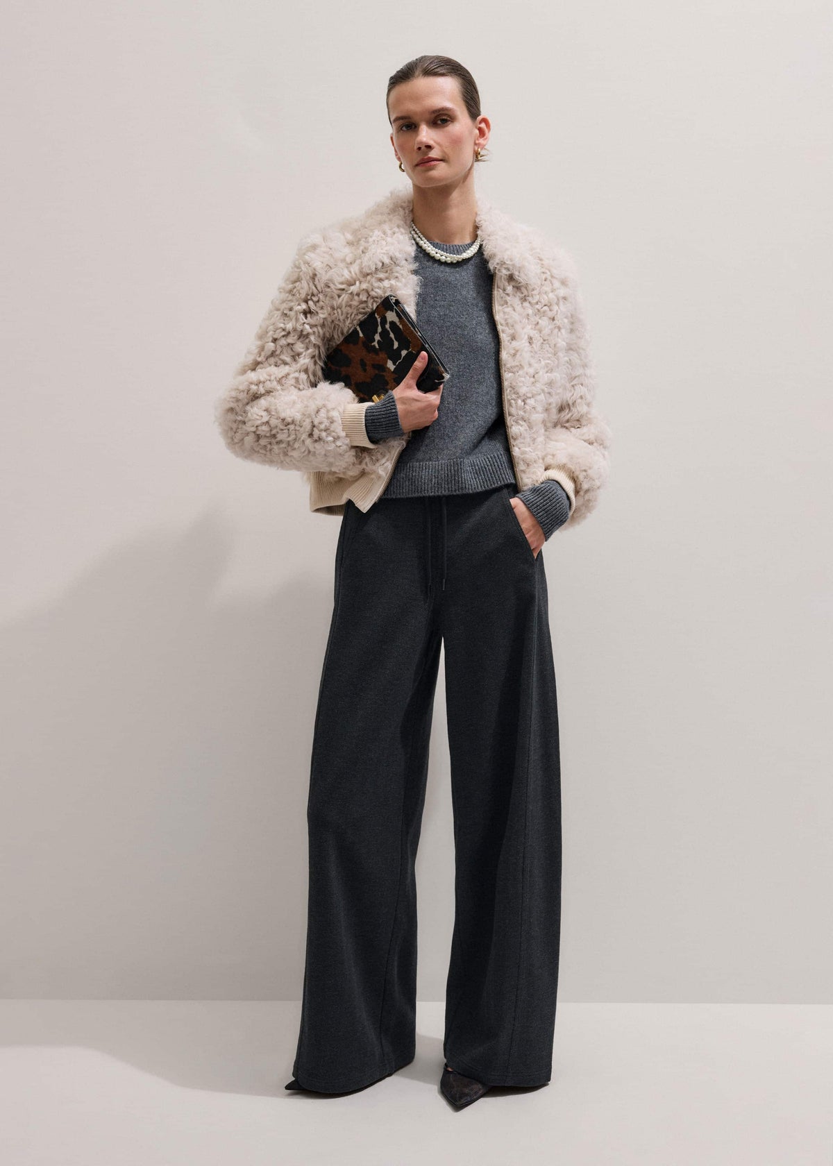 Gray Herringbone Barrel-Leg Pant | ME+EM Clothing