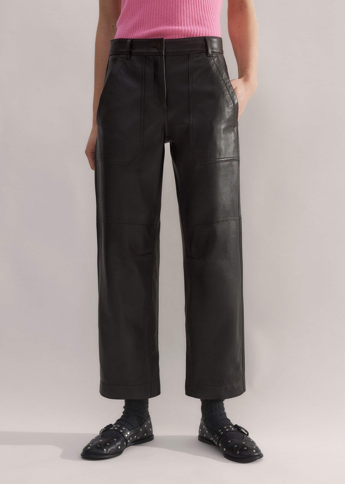 Black Washed Leather Engineered-Leg Pant | ME+EM Clothing