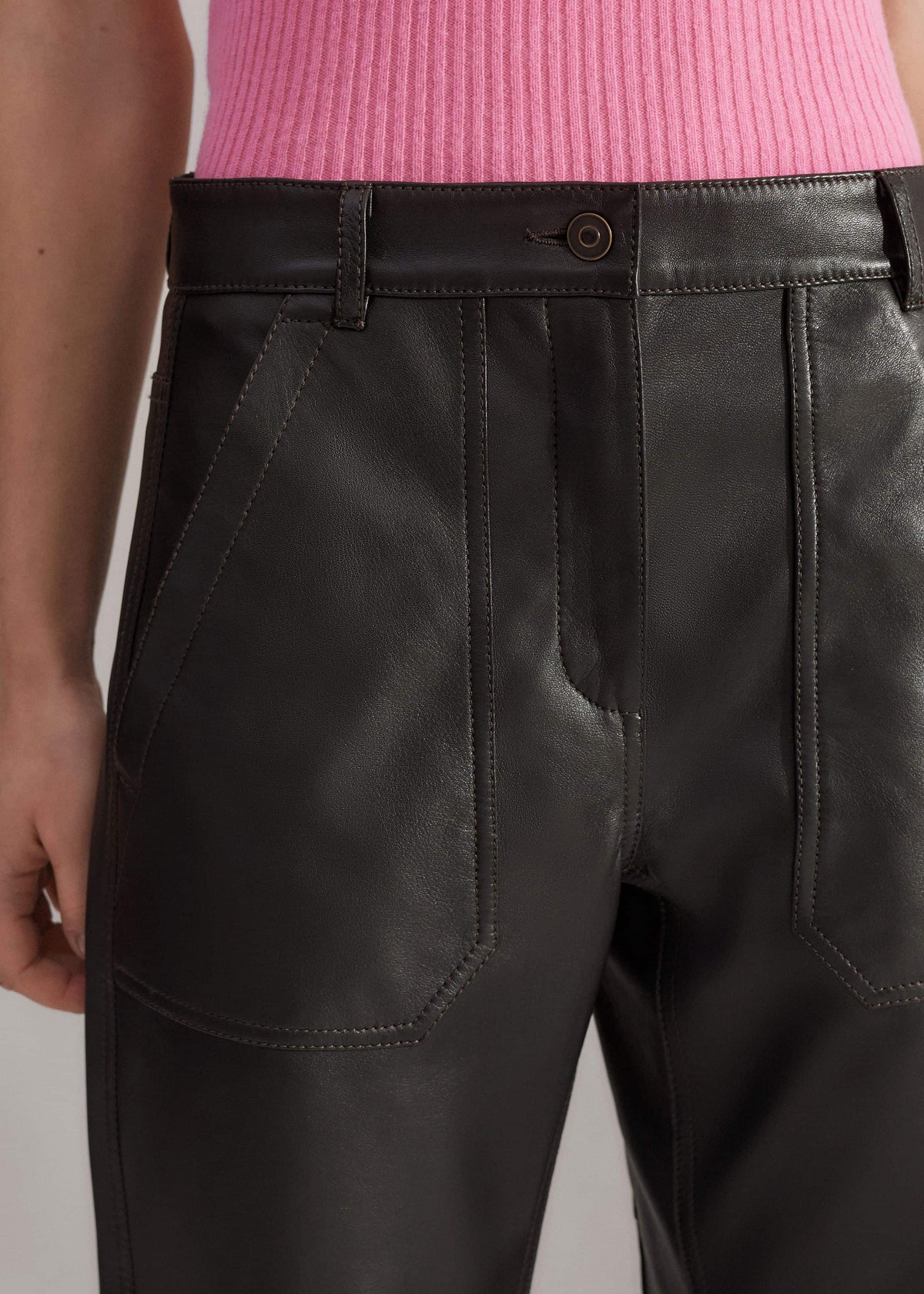 Black Washed Leather Engineered-Leg Pant | ME+EM Clothing