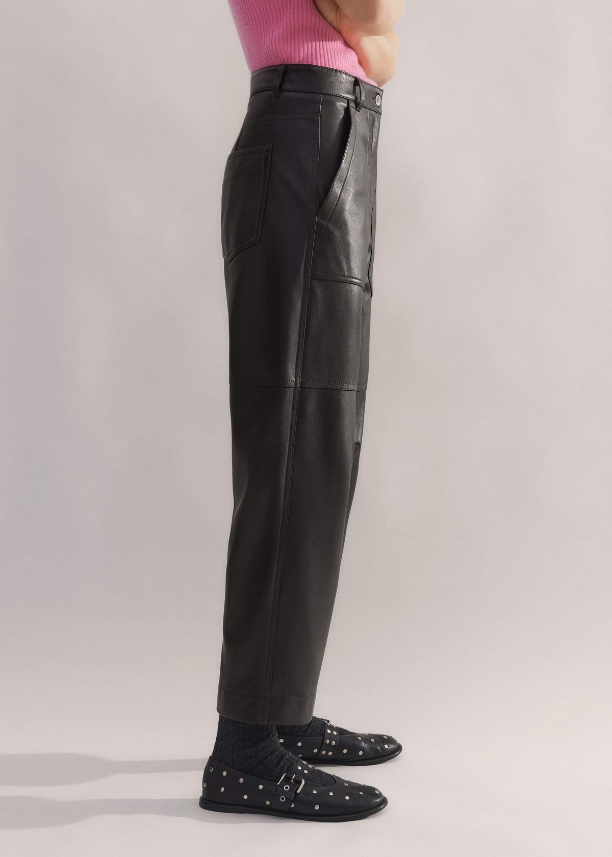 Black Washed Leather Engineered-Leg Pant | ME+EM Clothing