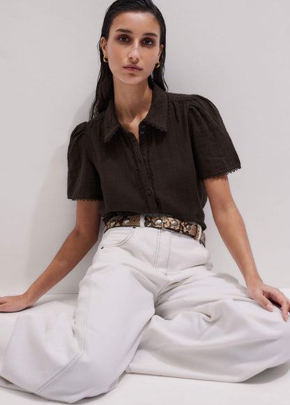 Brown Cheesecloth Trim Detail Blouse | ME+EM Clothing