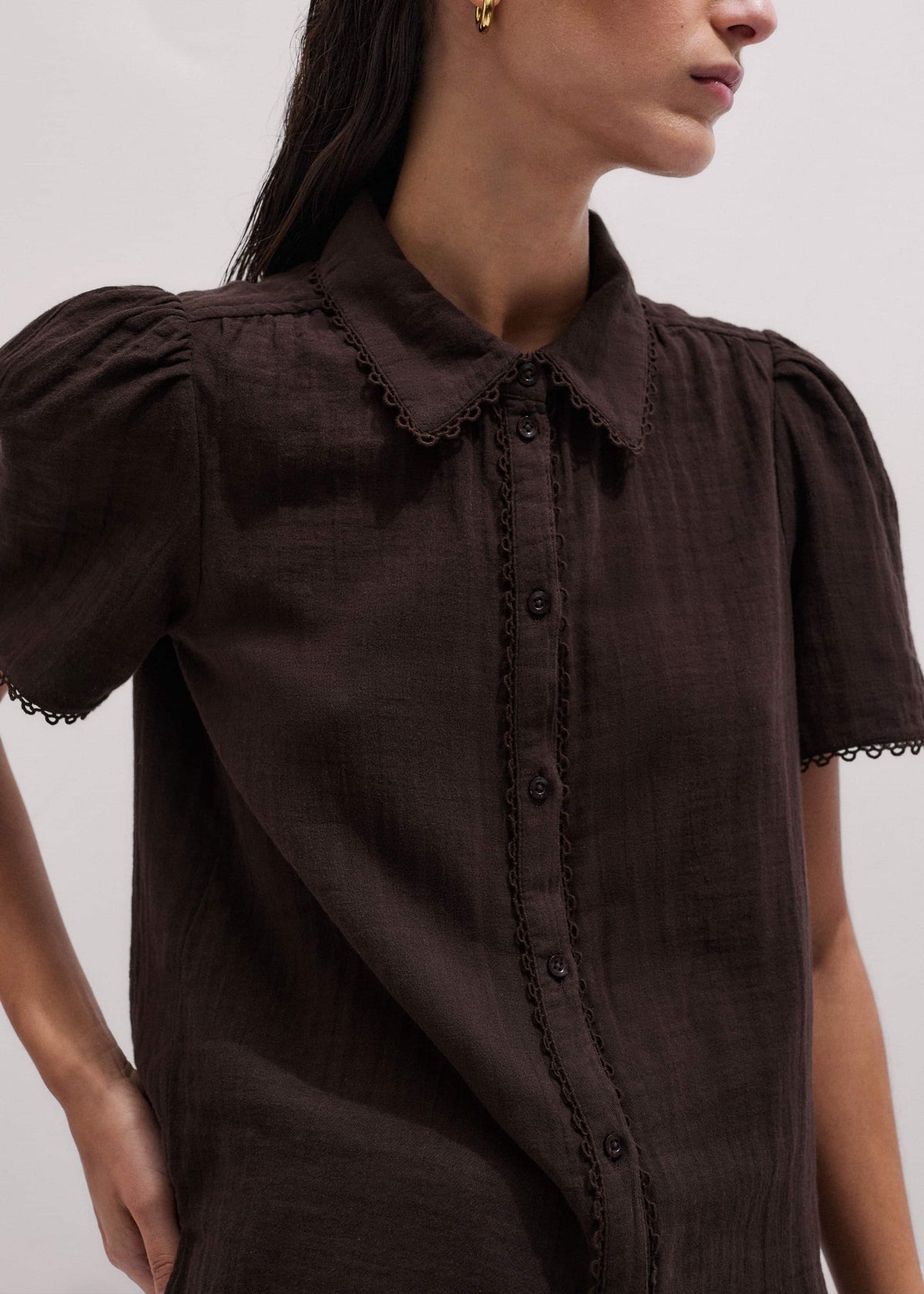 Brown Cheesecloth Trim Detail Blouse | ME+EM Clothing