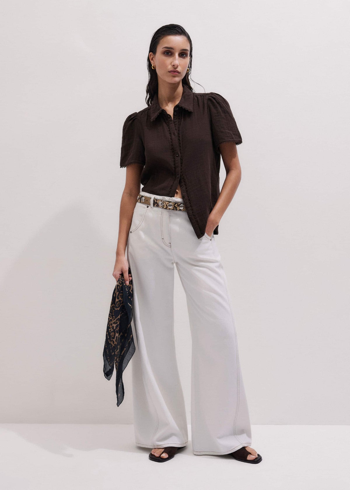 Brown Cheesecloth Trim Detail Blouse | ME+EM Clothing