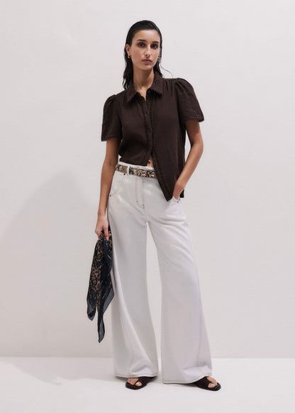 Brown Cheesecloth Trim Detail Blouse | ME+EM Clothing