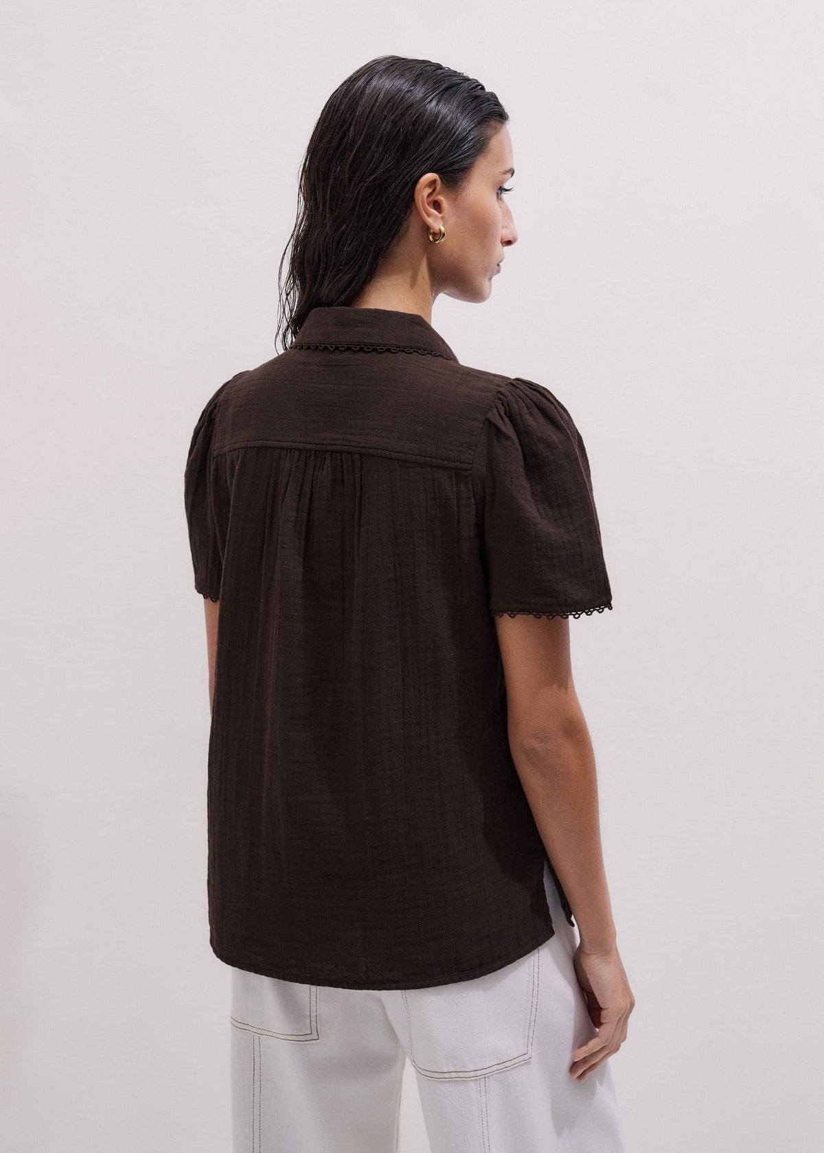 Brown Cheesecloth Trim Detail Blouse | ME+EM Clothing