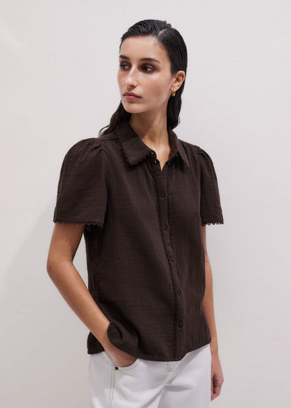 Brown Cheesecloth Trim Detail Blouse | ME+EM Clothing