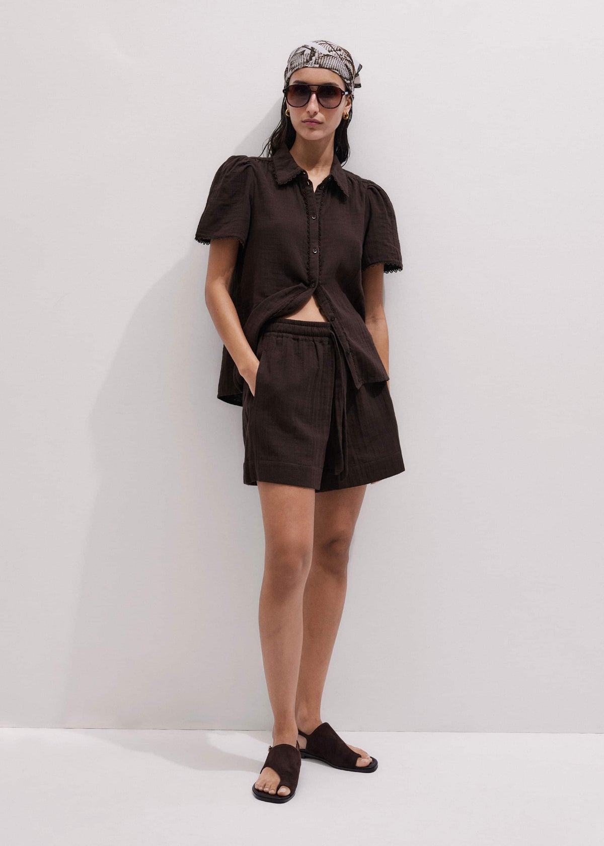 Brown Cheesecloth Trim Detail Blouse | ME+EM Clothing