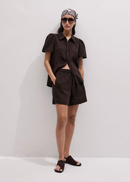 Brown Cheesecloth Trim Detail Blouse | ME+EM Clothing