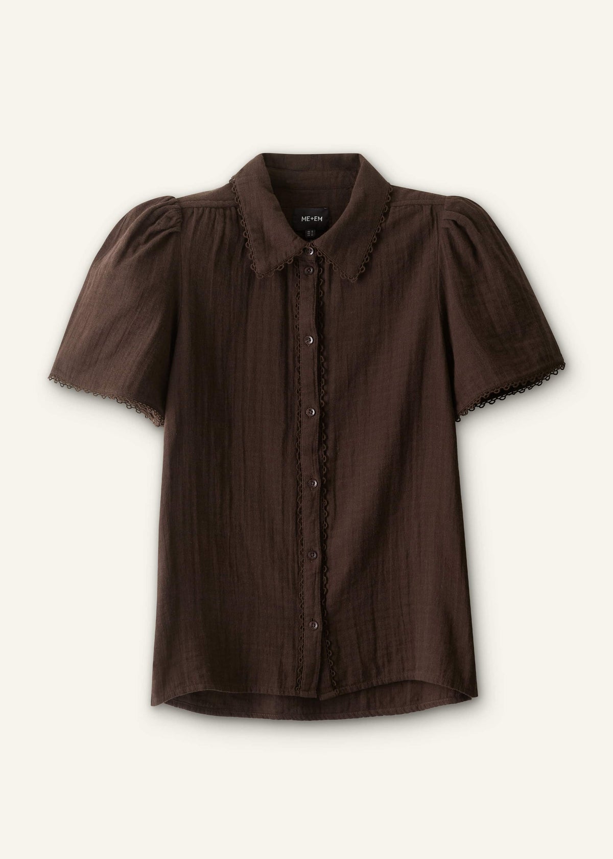 Brown Cheesecloth Trim Detail Blouse | ME+EM Clothing