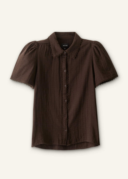 Brown Cheesecloth Trim Detail Blouse | ME+EM Clothing