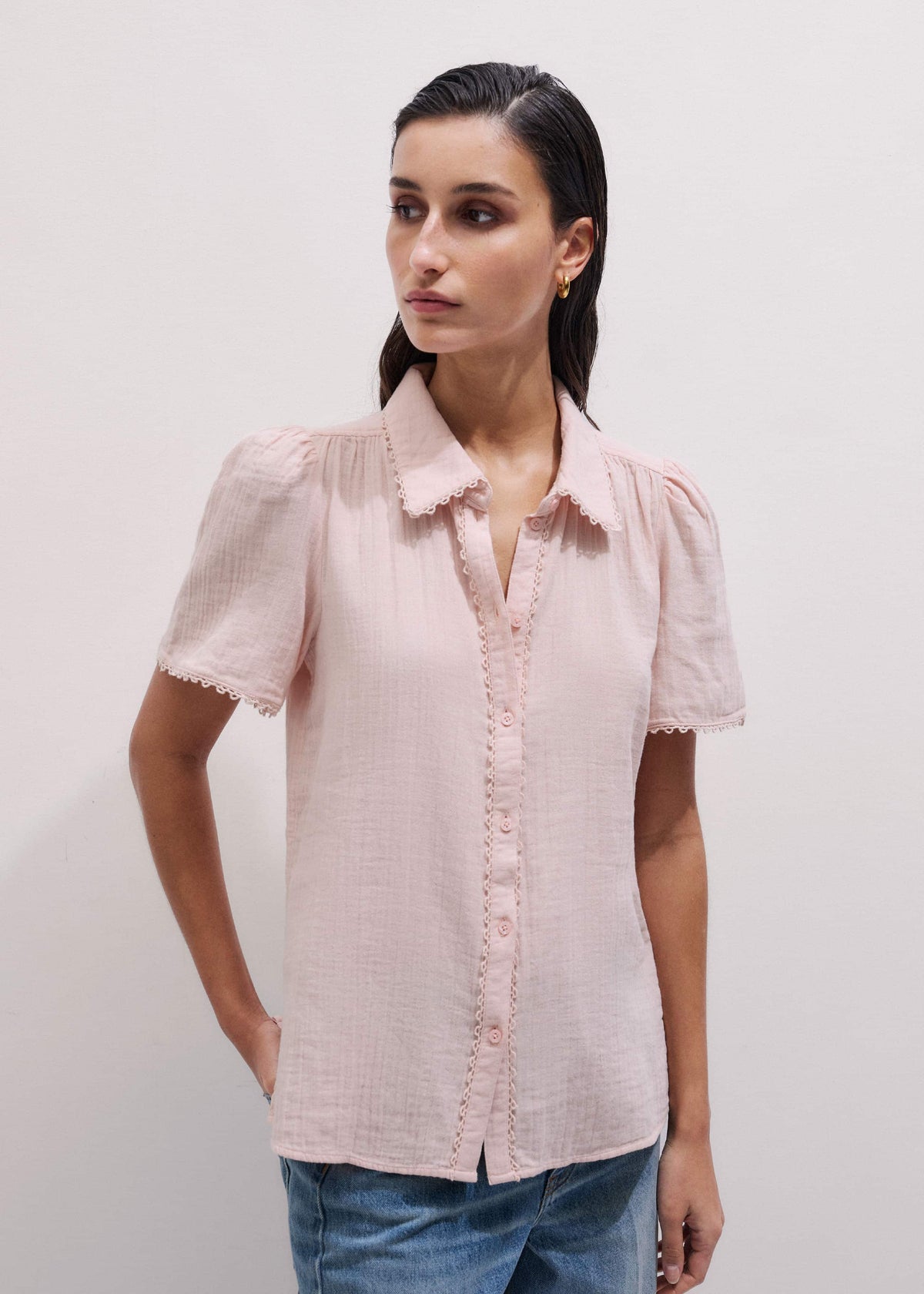 Pink Cheesecloth Trim Detail Blouse | ME+EM Clothing