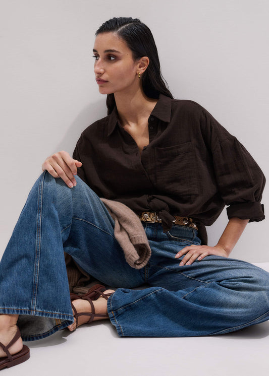 Brown Cheesecloth Relaxed Summer Shirt | ME+EM Clothing