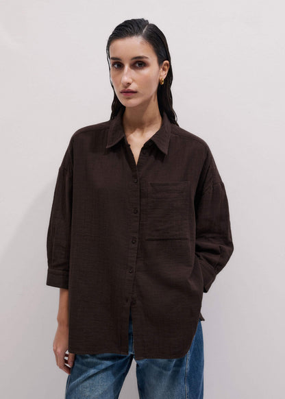 Brown Cheesecloth Relaxed Summer Shirt | ME+EM Clothing
