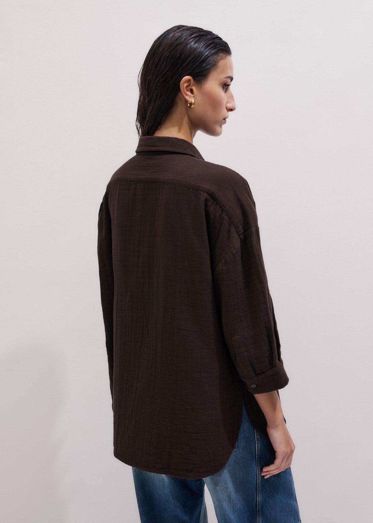 Brown Cheesecloth Relaxed Summer Shirt | ME+EM Clothing