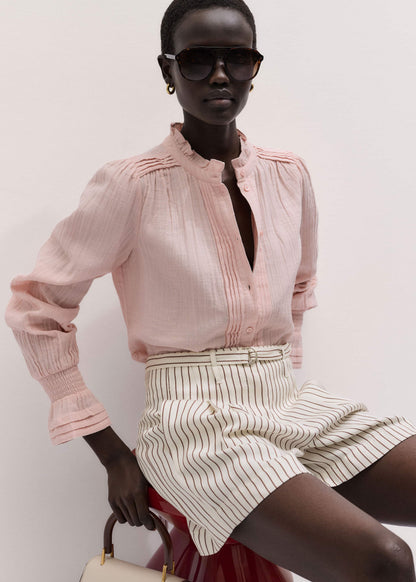 Pink Pleat Detail Long Sleeve Cheesecloth Blouse | ME+EM Clothing