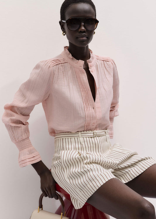 Pink Pleat Detail Long Sleeve Cheesecloth Blouse | ME+EM Clothing