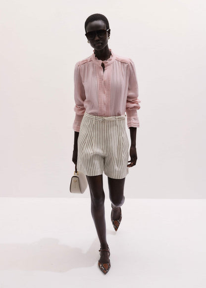 Pink Pleat Detail Long Sleeve Cheesecloth Blouse | ME+EM Clothing