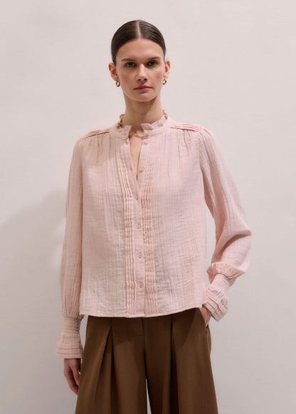 Pink Pleat Detail Long Sleeve Cheesecloth Blouse | ME+EM Clothing