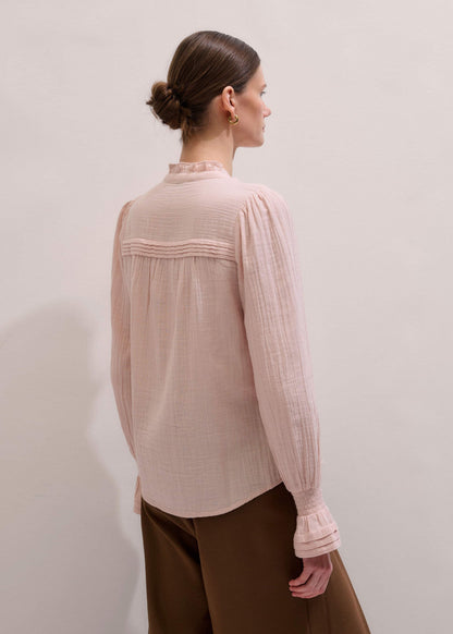 Pink Pleat Detail Long Sleeve Cheesecloth Blouse | ME+EM Clothing