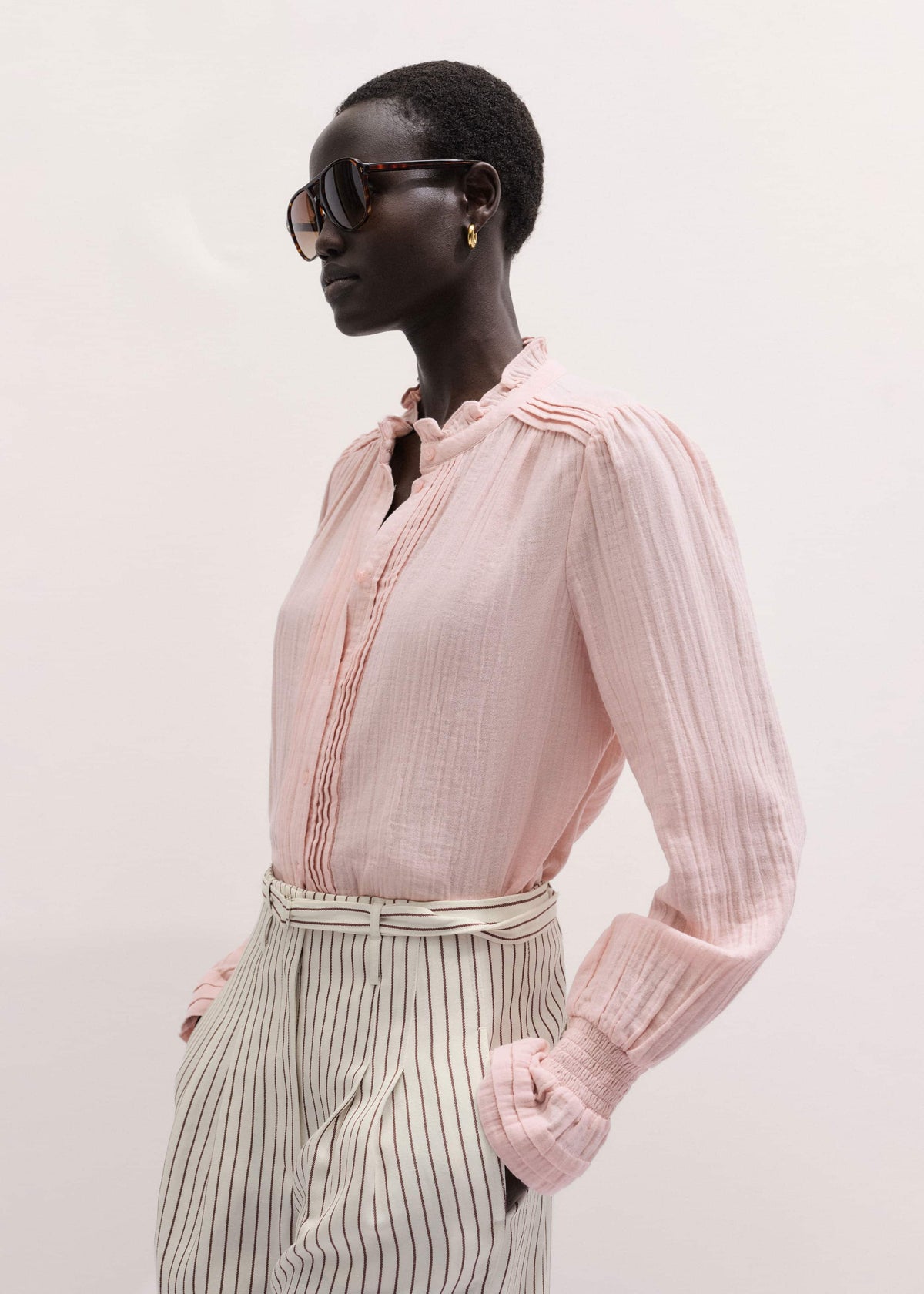 Pink Pleat Detail Long Sleeve Cheesecloth Blouse | ME+EM Clothing