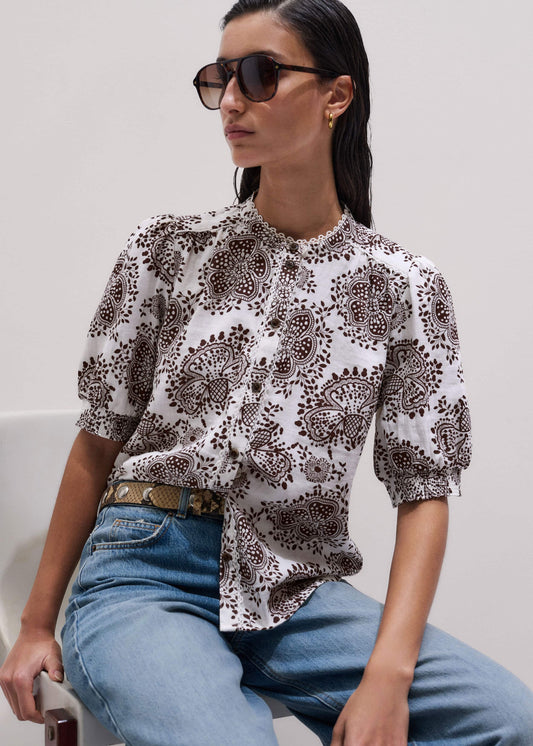 White Cheesecloth In-Full-Bloom Print Straight Blouse | ME+EM Clothing