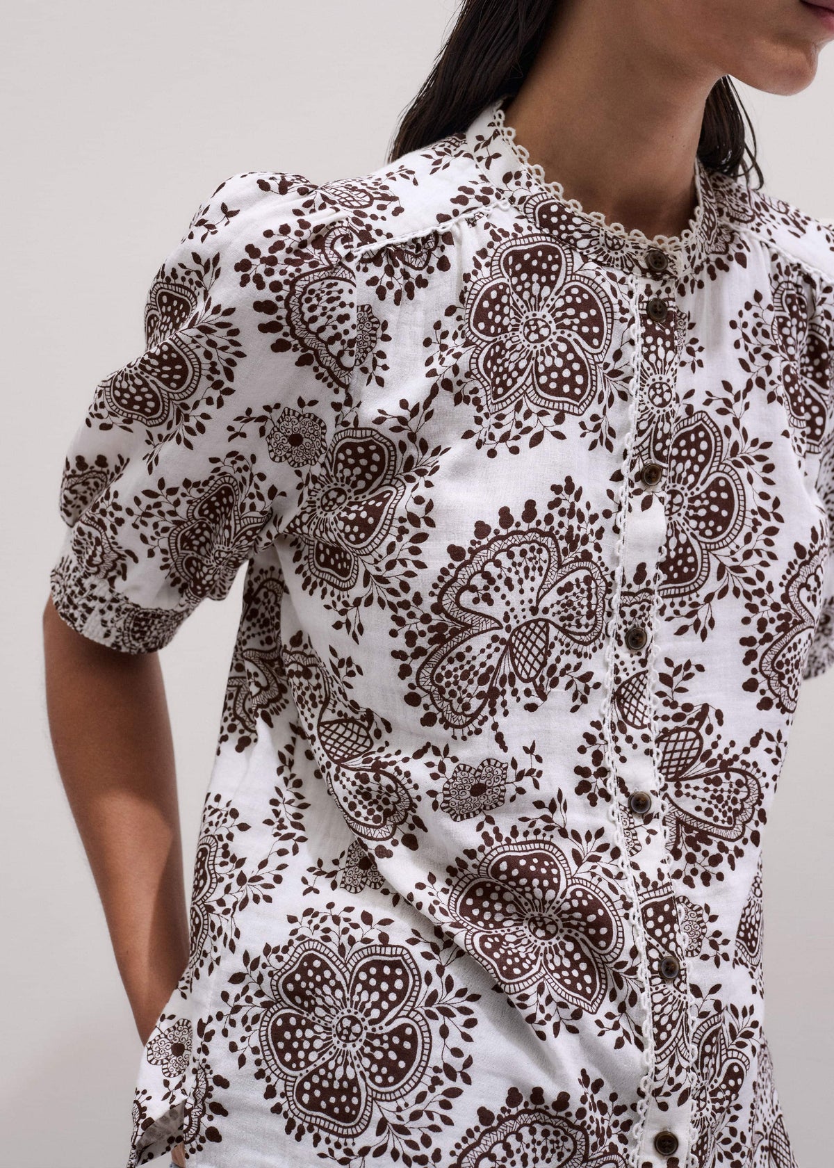 White Cheesecloth In-Full-Bloom Print Straight Blouse | ME+EM Clothing