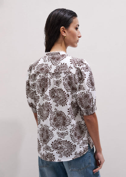 White Cheesecloth In-Full-Bloom Print Straight Blouse | ME+EM Clothing