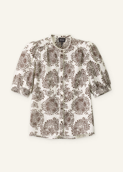 White Cheesecloth In-Full-Bloom Print Straight Blouse | ME+EM Clothing